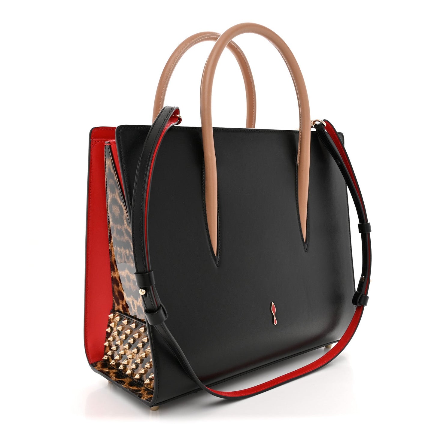 Calfskin Patent Leopard Spiked Medium Paloma Black