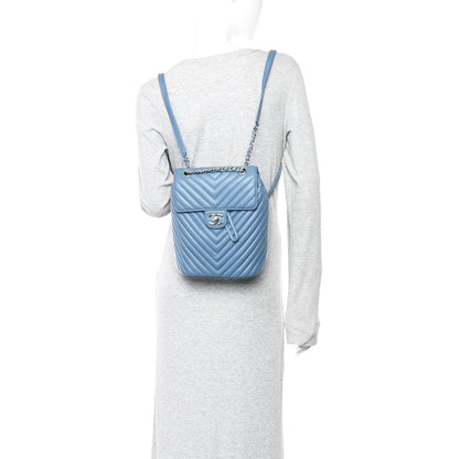 Calfskin Chevron Quilted Small Urban Spirit Backpack Blue