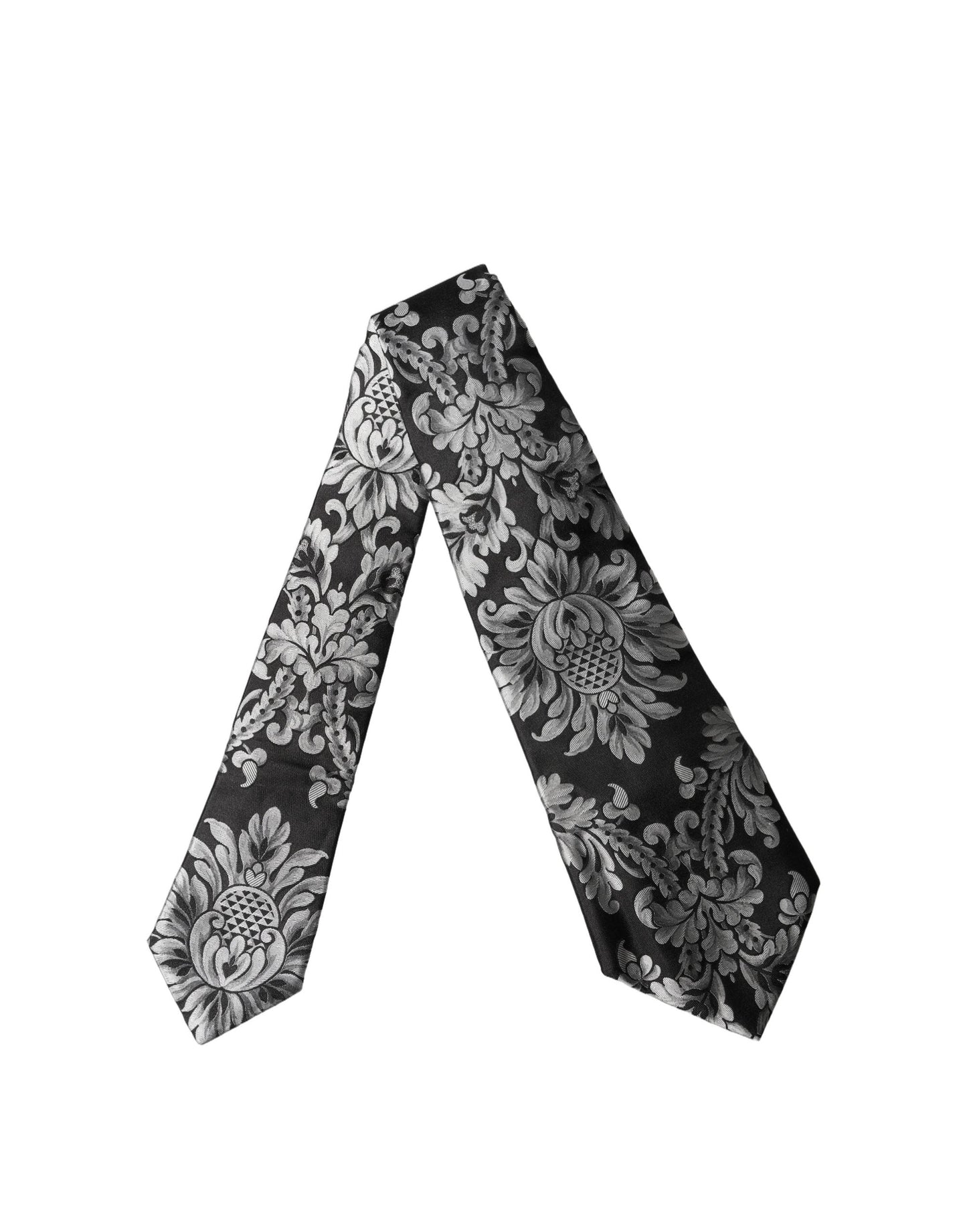 Dolce & Gabbana Black Silver Floral Silk Adjustable Women NeckWomen's Women's Tie