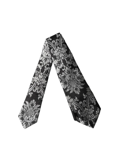 Dolce & Gabbana Black Silver Floral Silk Adjustable Women NeckWomen's Women's Tie