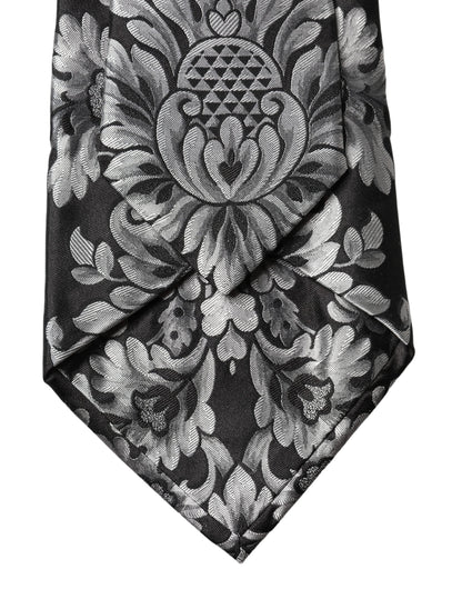 Dolce & Gabbana Black Silver Floral Silk Adjustable Women NeckWomen's Women's Tie