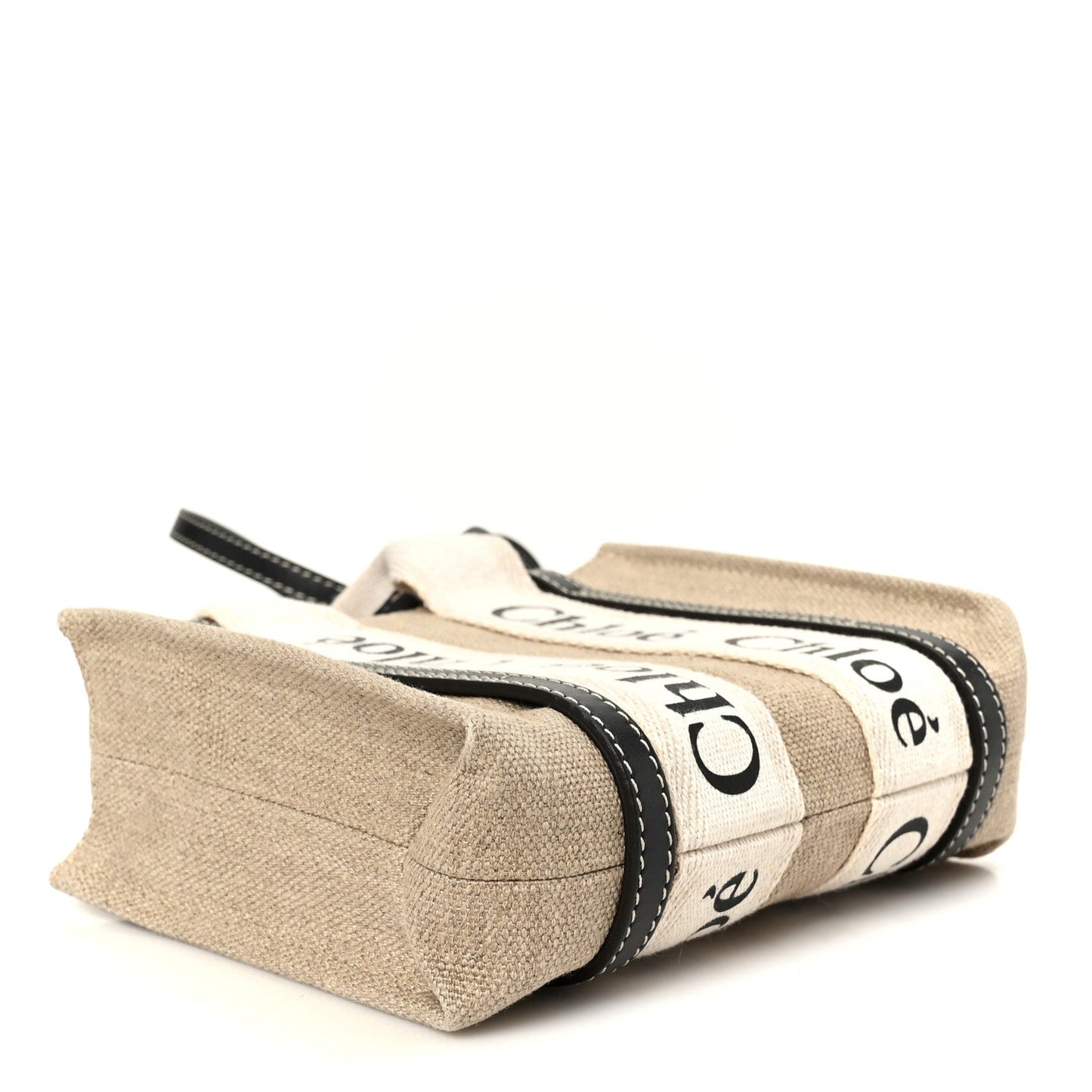 Cotton Calfskin Mini Woody Ribbon Tote White Navy