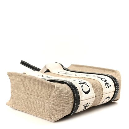 Cotton Calfskin Mini Woody Ribbon Tote White Navy