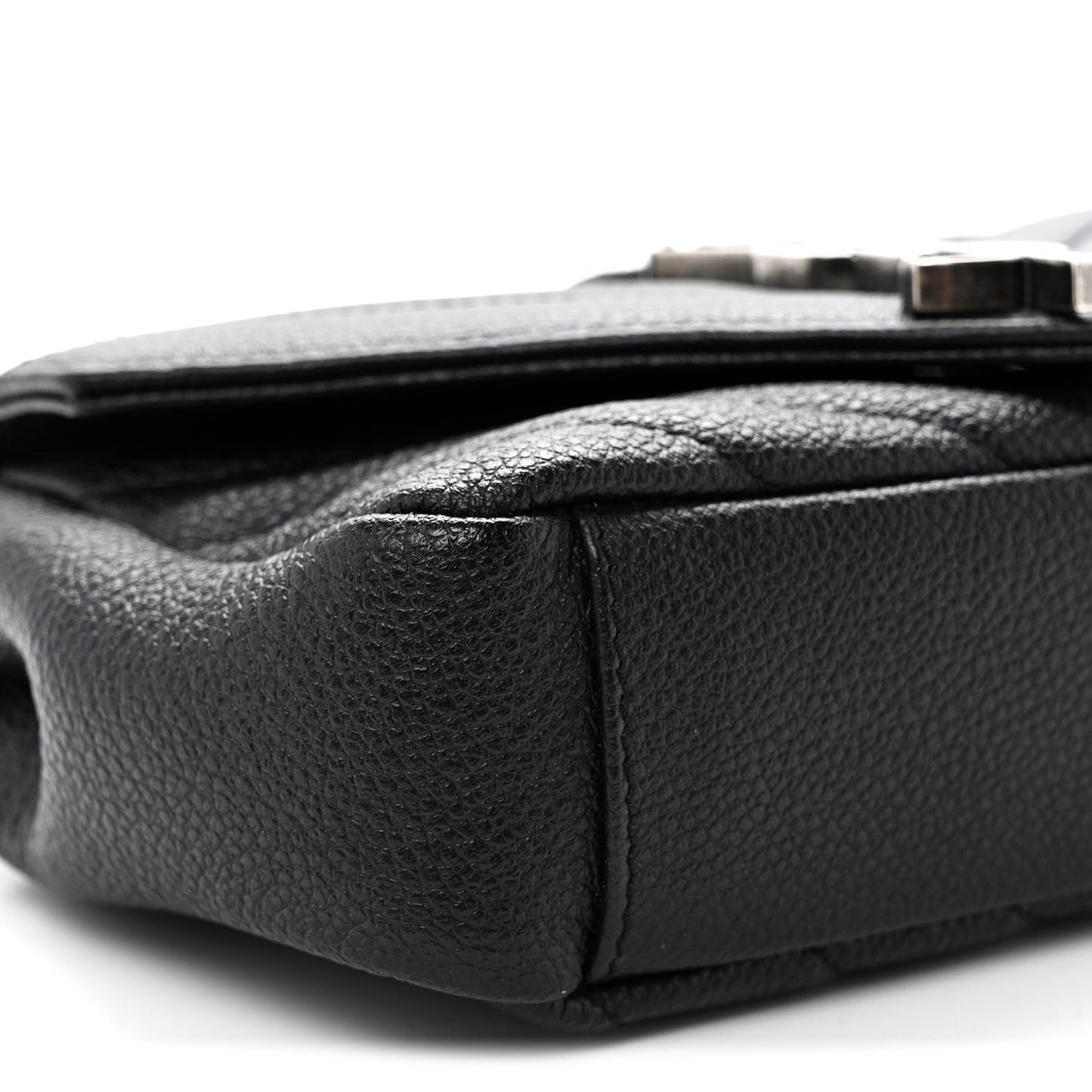 Grained Calfskin Matelasse Chevron Classic Monogram Baby Chain Bag Black