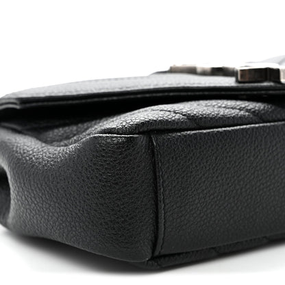 Grained Calfskin Matelasse Chevron Classic Monogram Baby Chain Bag Black