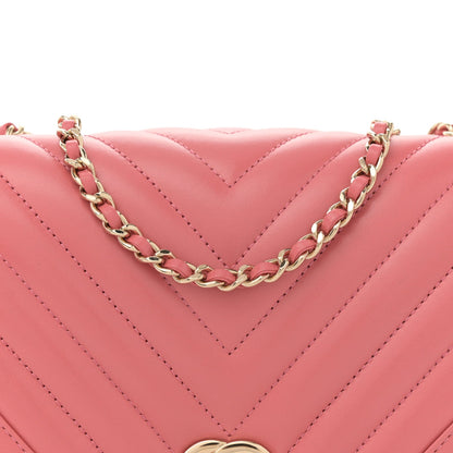 Calfskin Chevron Quilted Mini Statement Flap Pink
