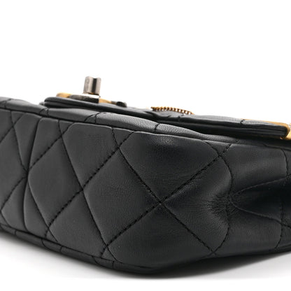 Lambskin Quilted Mini Coco Clips Single Flap Black