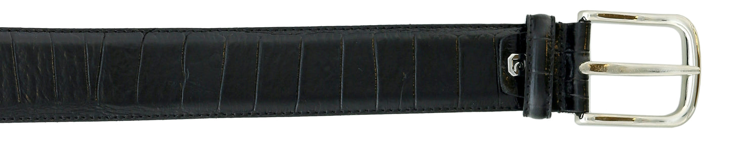 Pierre Cardin Shiny Black  Embossed Classic Buckle Adjustable Belt Adjustable Mens Belt-