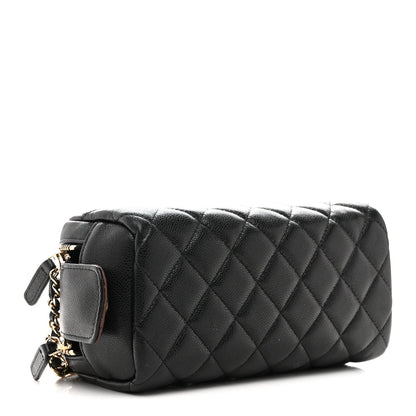 Caviar Quilted Toiletry Case With Chain Black