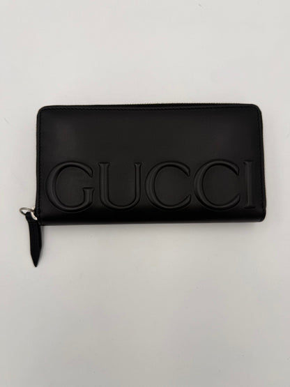 Gucci GUCCI Zip Black Front Logo Embossed  Wallet (   )