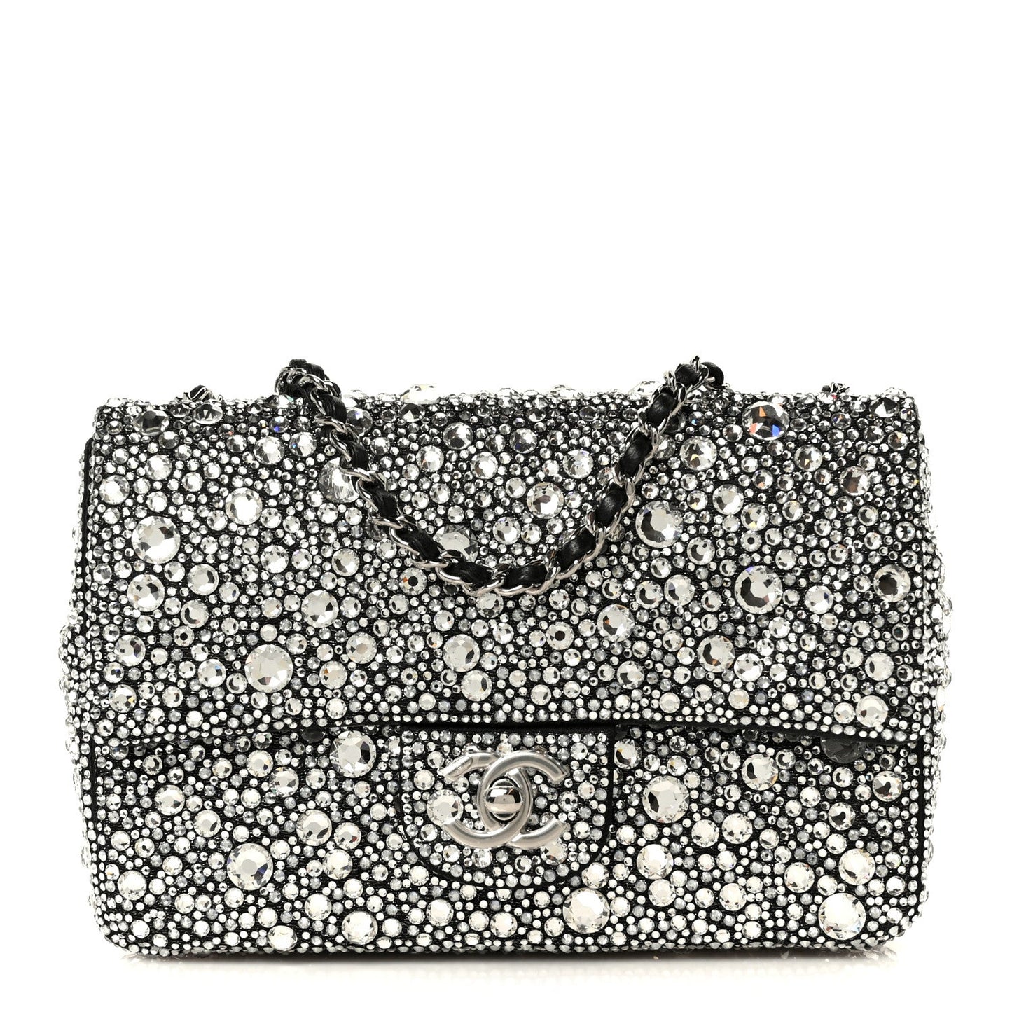 Satin Strass Mini Flap Silvery Black
