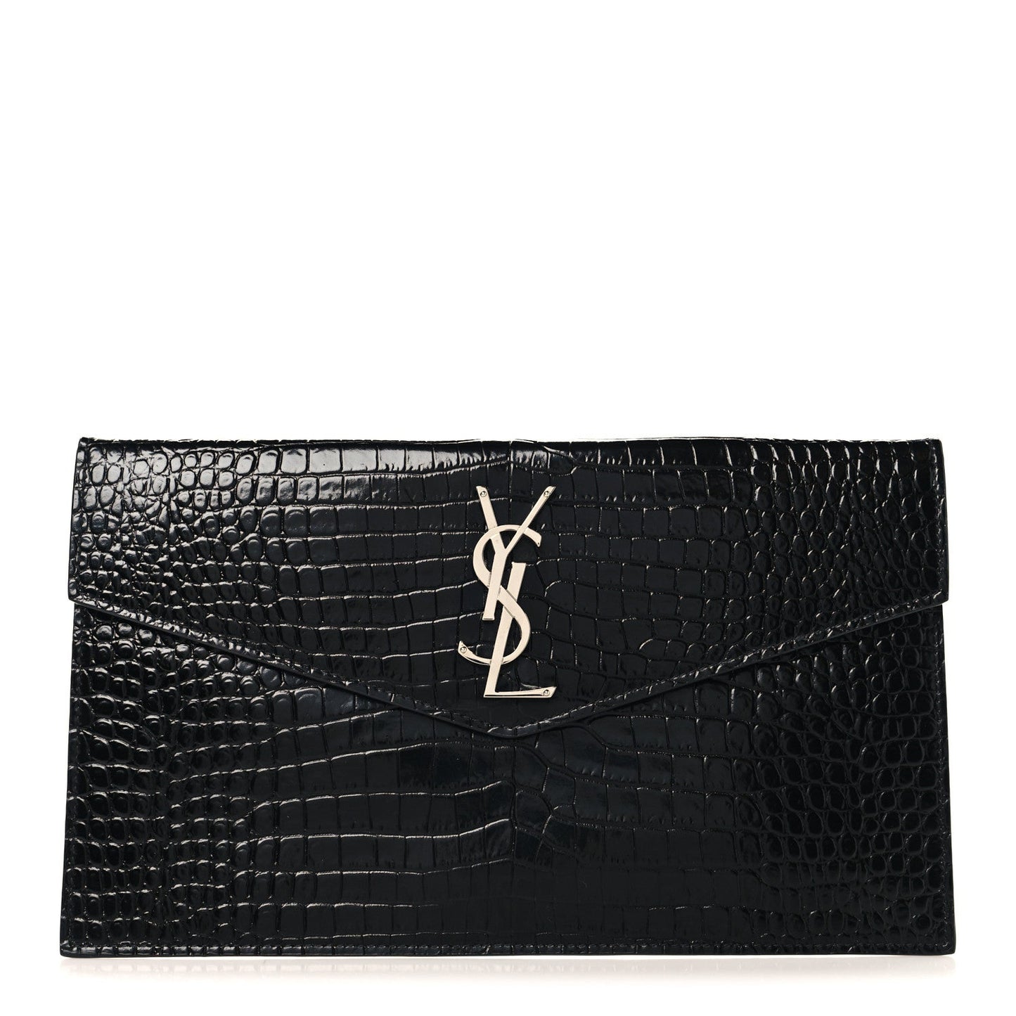 Calfskin Crocodile Embossed Uptown Monogram Pouch Black