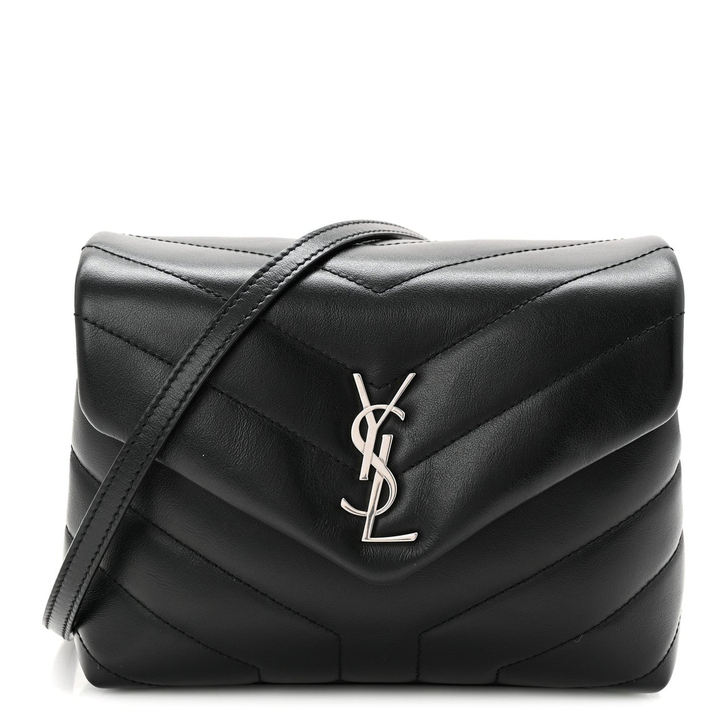 Calfskin Y Quilted Monogram Toy Loulou Crossbody Bag Black