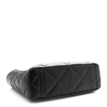 Lambskin Quilted Chanel 19 East West Shopping Bag Black