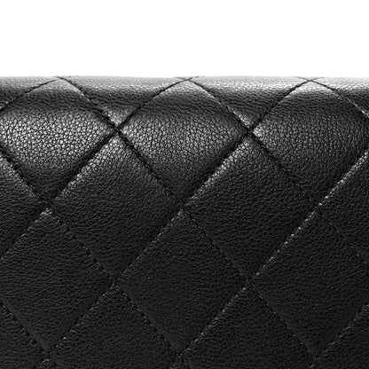 Grained Calfskin Quilted Large Label Click Flap Bag Black