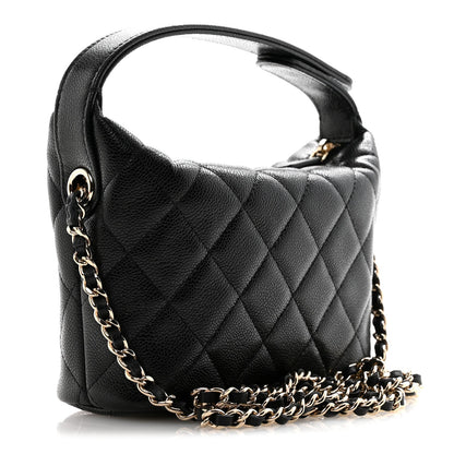 Caviar Quilted Hobo Clutch With Chain  Black