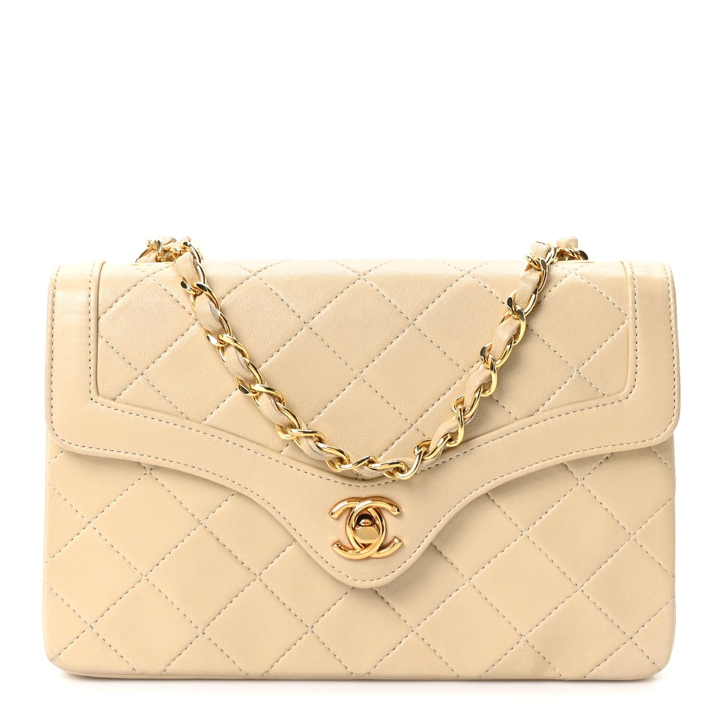 Lambskin Quilted Small Single Flap Beige