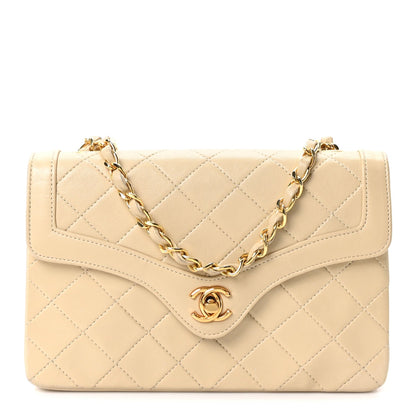 Lambskin Quilted Small Single Flap Beige