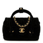Velvet Quilted Mini Top Handle Flap Black