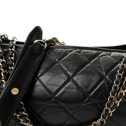 Aged Calfskin Quilted Medium Gabrielle Hobo Black