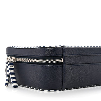 Caviar Quilted Striped Medium CC Filigree Vanity Case Navy White