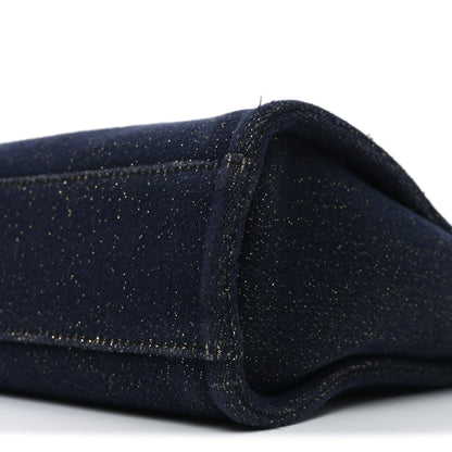 Lurex Canvas Mini Deauville Tote Navy Blue Gold
