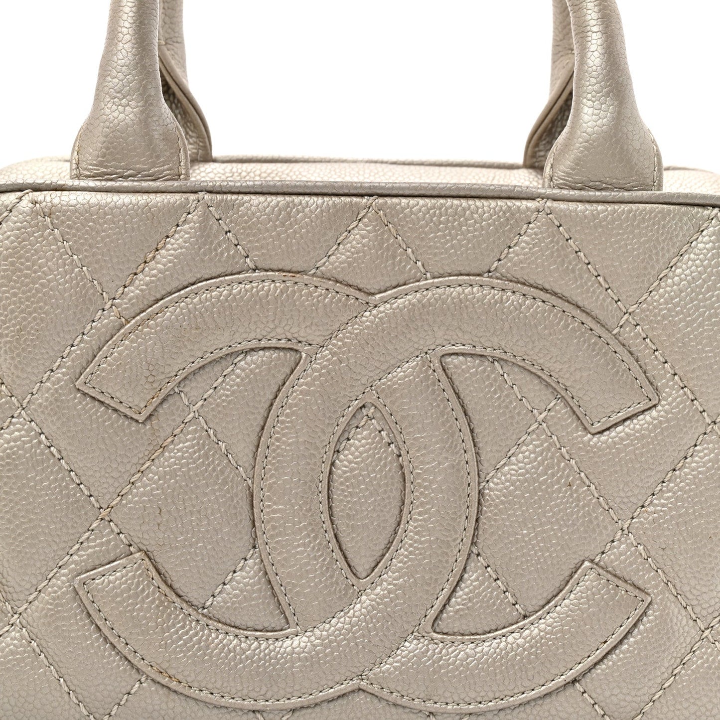Metallic Caviar Quilted Timeless Bowler Silver