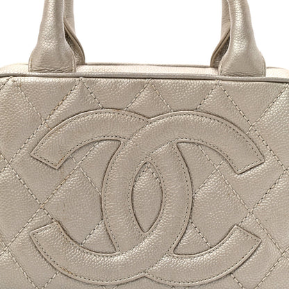Metallic Caviar Quilted Timeless Bowler Silver