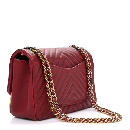Calfskin Chevron Quilted Mini Rock The Corner Flap Red