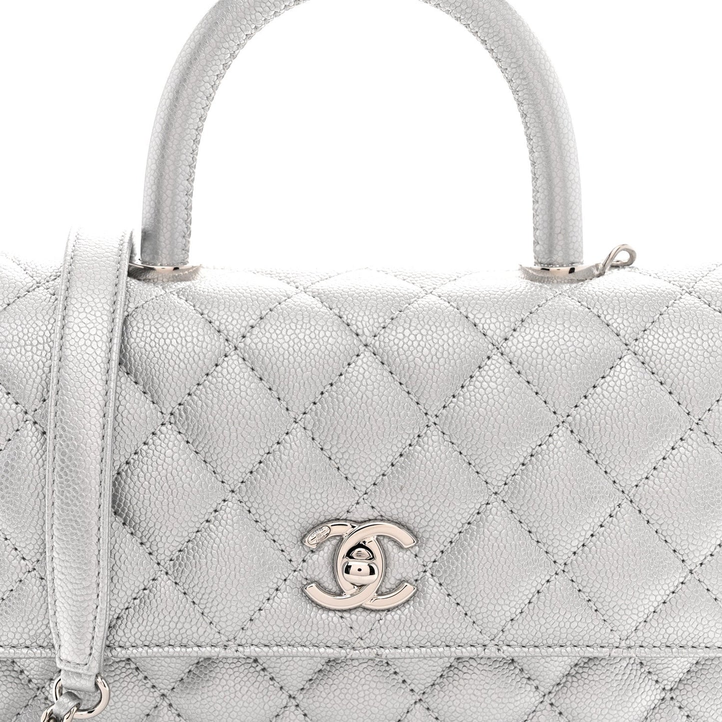Metallic Caviar Quilted Mini Coco Handle Flap Silver