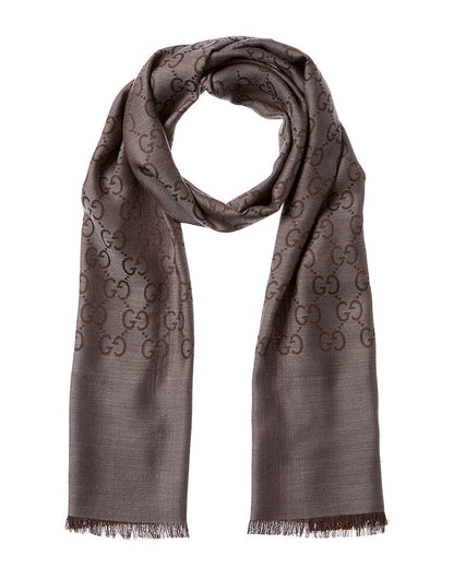 Gucci Logo Small Jacquard Wool & Silk-Blend Scarf
