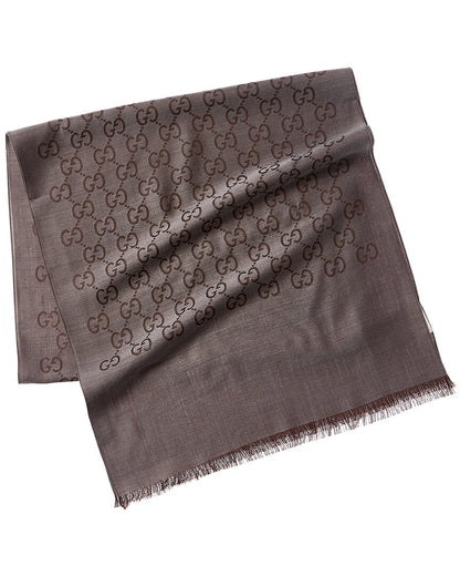 Gucci Logo Small Jacquard Wool & Silk-Blend Scarf