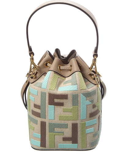 Fendi Mon Tresor Mini Ff Embroidered Canvas & Leather Bucket Bag