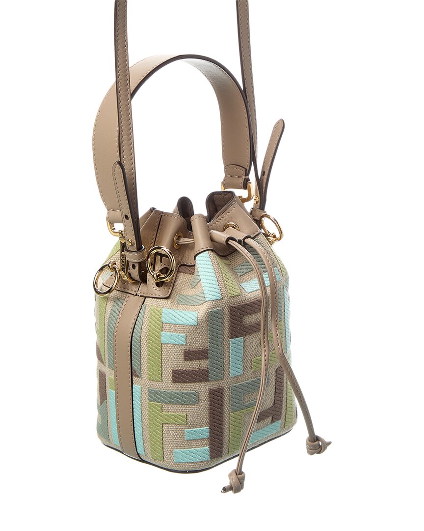 Fendi Mon Tresor Mini Ff Embroidered Canvas & Leather Bucket Bag
