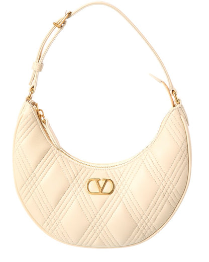 Valentino Vlogo Signature Leather Hobo Bag, White