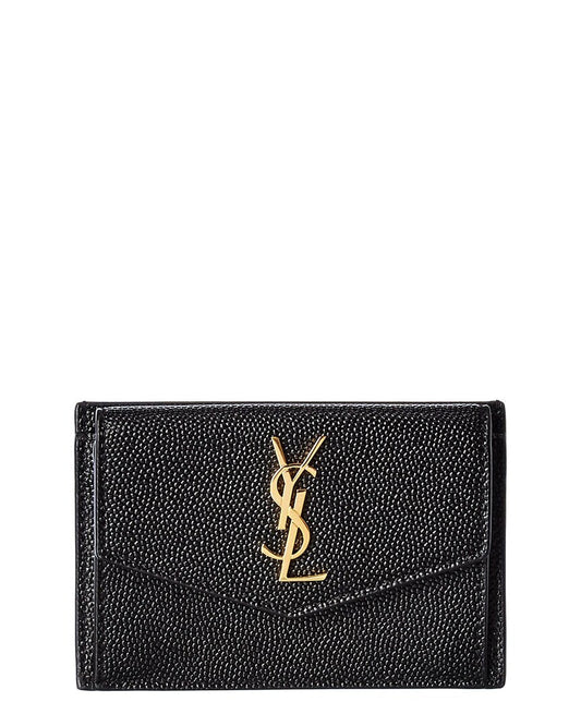Saint Laurent Uptown Leather Card Case, Black