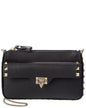 Valentino Rockstud Grainy Leather Wallet On Chain Black ONE SIZE