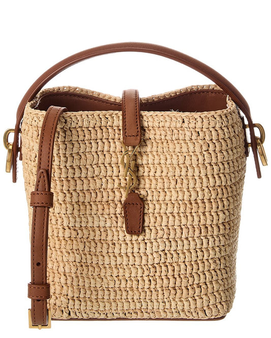 Saint Laurent Le 37 Mini Raffia & Leather Bucket Bag