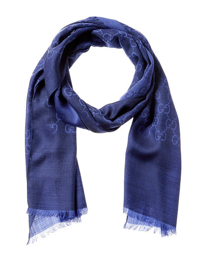 Gucci Logo Small Jacquard Wool & Silk-Blend Scarf