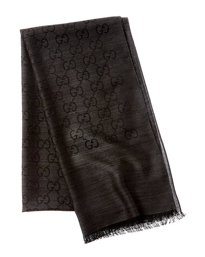 Gucci Logo Small Jacquard Wool & Silk-Blend Scarf
