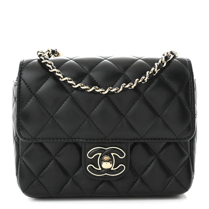 Lambskin Resin Quilted Mini Heart Square Flap Black