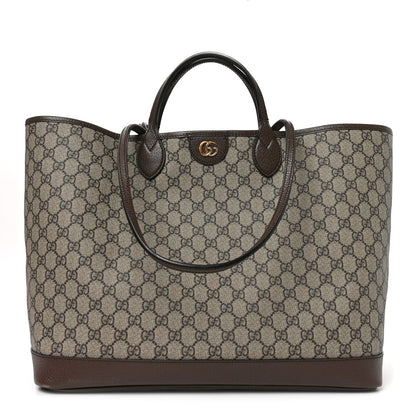 GG Supreme Monogram Textured Calfskin Medium Ophidia Shoulder Tote Bag Beige Ebony New Acero