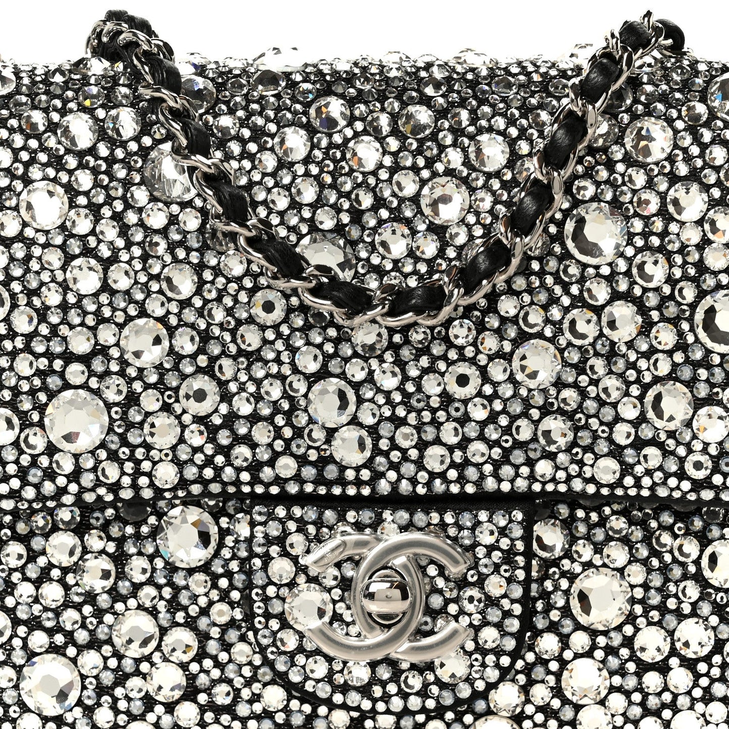 Satin Strass Mini Flap Silvery Black