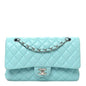 Lambskin Quilted Medium Double Flap Light Blue