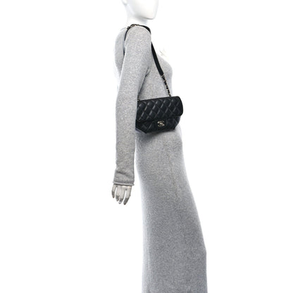 Calfskin Quilted CC Uniform Flap Belt Bag Black