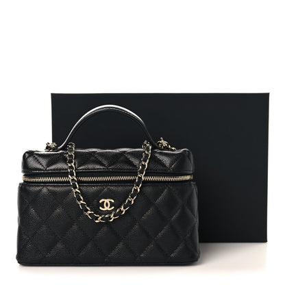 Caviar Quilted Top Handle Slim Vanity With Chain Black