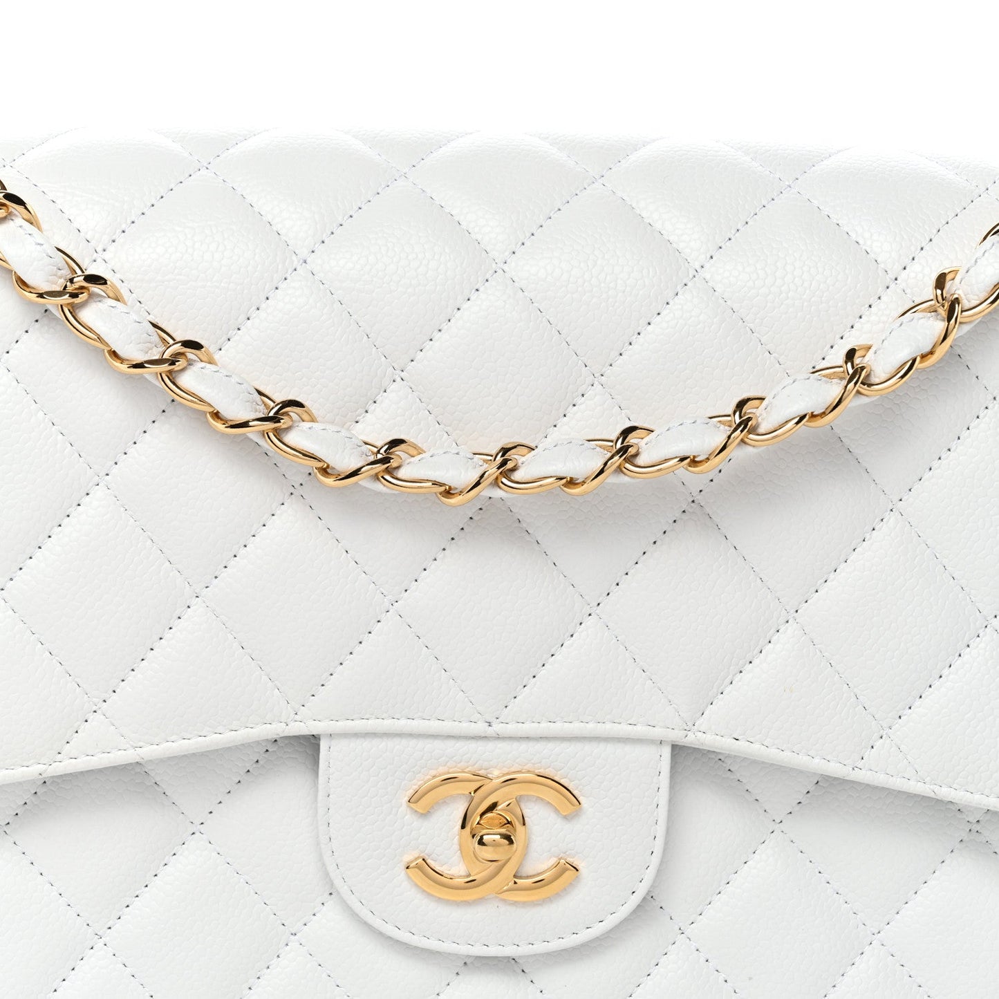 Caviar Quilted Jumbo Double Flap White