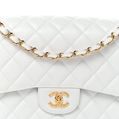 Caviar Quilted Jumbo Double Flap White
