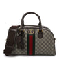 GG Supreme Monogram Textured Dollar Calfskin Web Medium Savoy Bowling Bag Beige Ebony New Acero