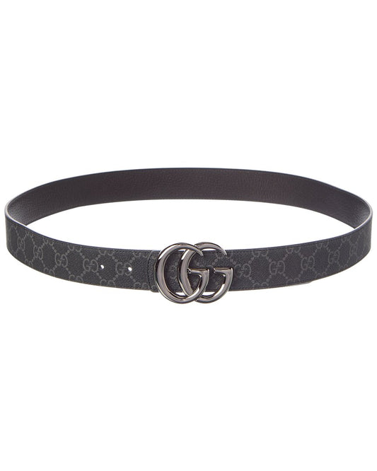 Gucci Gg Marmont Reversible Gg Coated Fabric & Leather Belt
